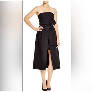 C/MEO Collective Midi Dress Medium Black Wake Me Strapless Belted Structured M